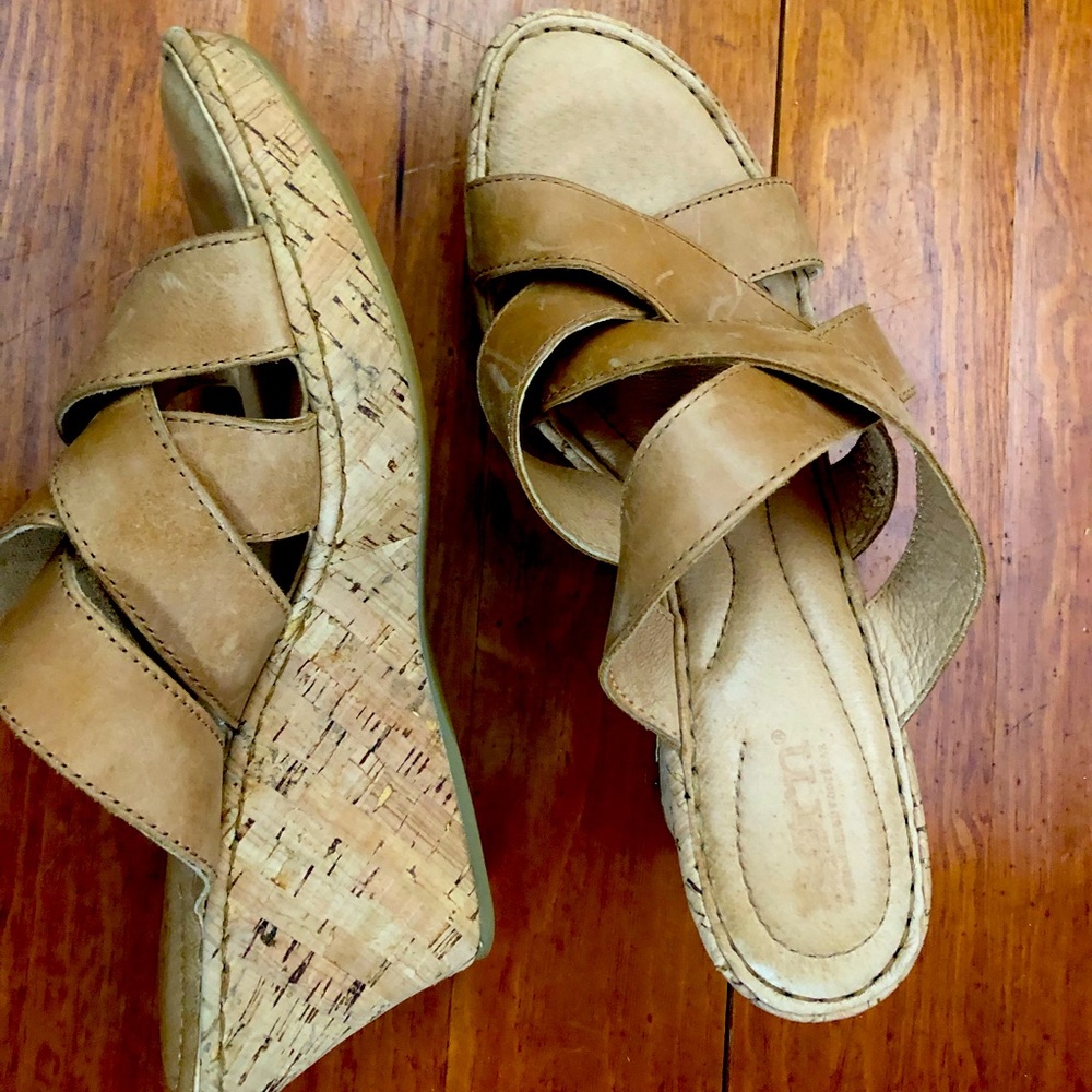 Born tan leather wedge heel sandals